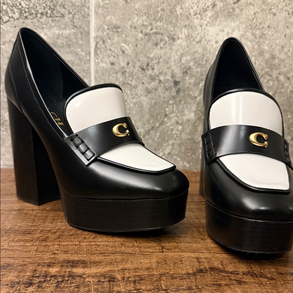Coach Black and White Platform Loafers